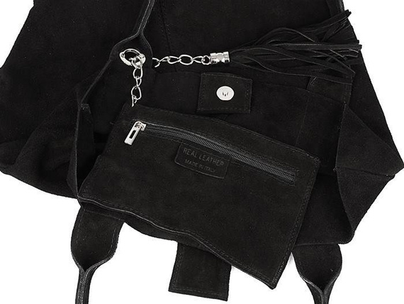 Torebka damska shopper zamszowa Vera Pelle L82 czarna