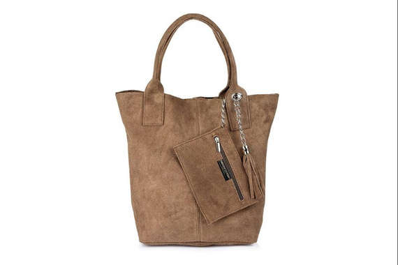 Torebka damska shopper zamszowa Vera Pelle L82 jasnobrązowa