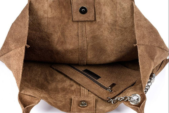 Torebka damska shopper zamszowa Vera Pelle L82 jasnobrązowa