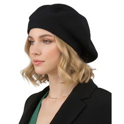 Beret damski z akrylu Rovicky BER-A10 czarny