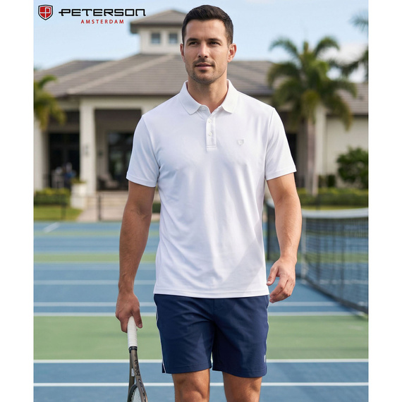 Koszulka polo męska z poliestru Peterson KPY biała M-XL