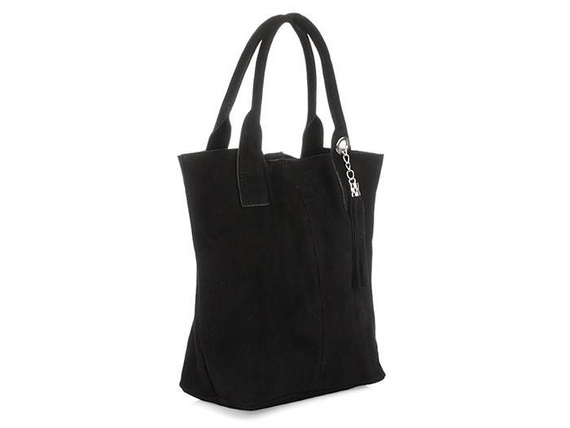 Torebka damska shopper zamszowa Vera Pelle L82 czarna