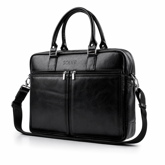 Torba na laptopa męska skórzana Solier SL01 czarna