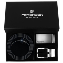 Pasek męski skórzany Peterson KL-B005 czarno-granatowy