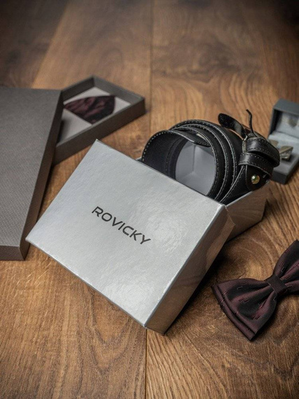 Pasek męski z klamrą skórzany Rovicky BOM-01-ARS czarny