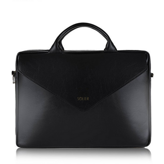 Torba na laptopa damska skórzana Solier FL15 czarna