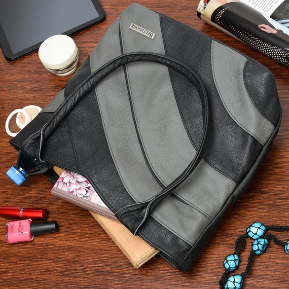 Torebka damska shopper skórzana Beltimore L38 czarno-szara