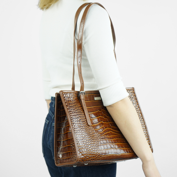 Torebka damska shopper skórzana Solier FL55 brązowa