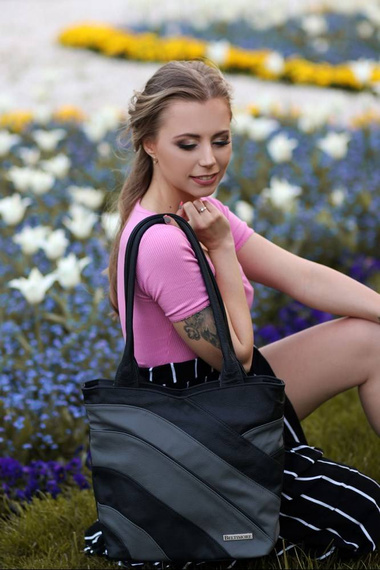 Torebka damska shopper skórzana Beltimore L38 czarno-szara