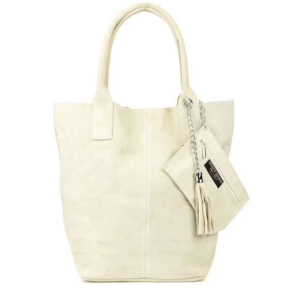 Torebka damska shopper zamszowa Vera Pelle L82 kremowa