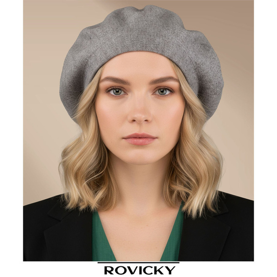 Beret damski z akrylu Rovicky BER-A10 szary