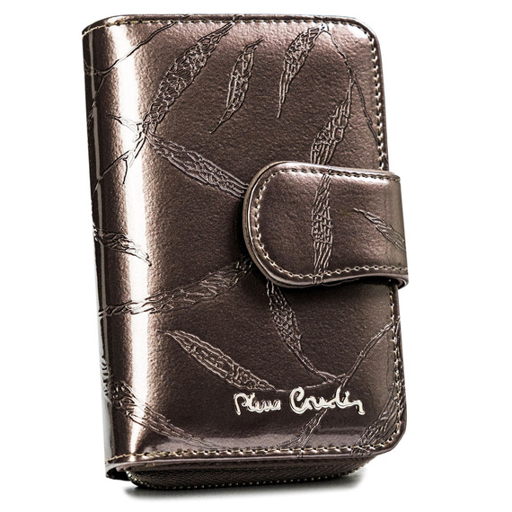 Skórzany mały portfel damski szary lakierowany — Pierre Cardin 02 LEAF 115
