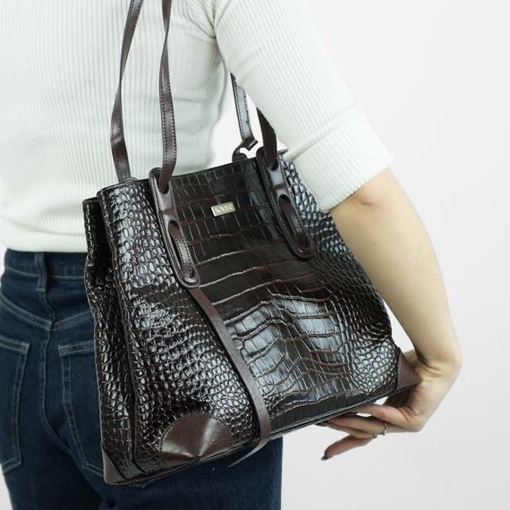 Torebka damska shopper skórzana Solier FL56 brązowa