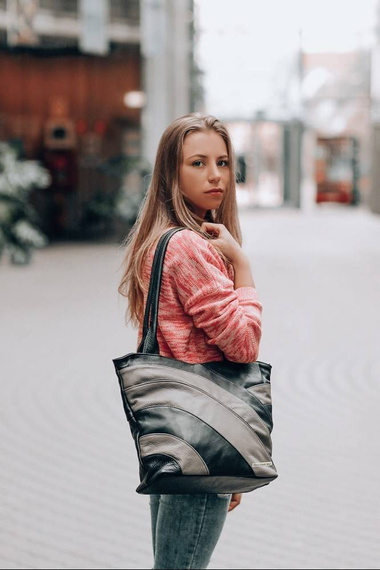 Torebka damska shopper skórzana Beltimore L38 czarno-beżowa
